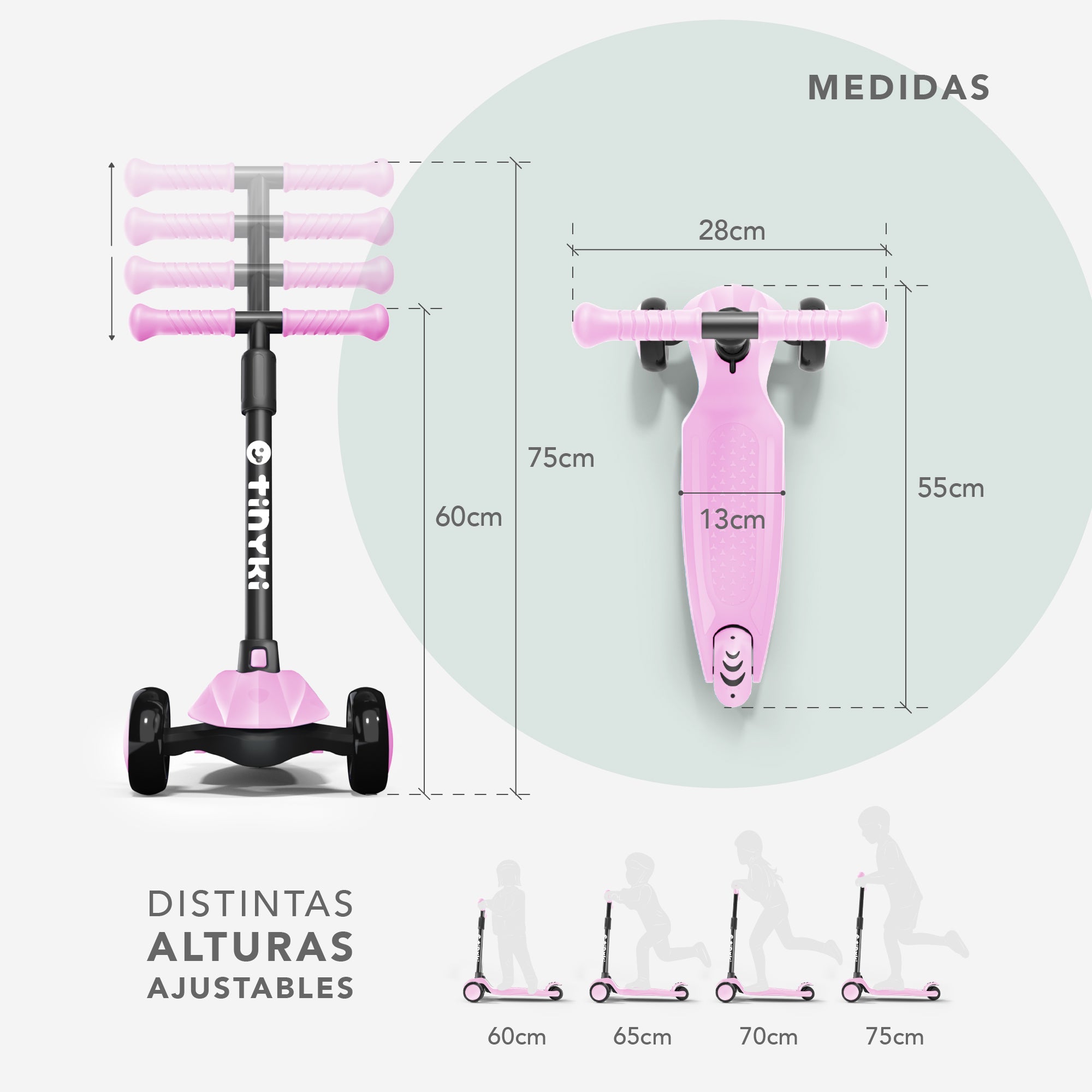 Patinete Niña 2 Años a 6 - Patinete niña Altura Ajustable con Ruedas Luces LED - Patinete 3 Ruedas Scooter Niño - Patinete Infantil para Niños y Niñas - Rosa