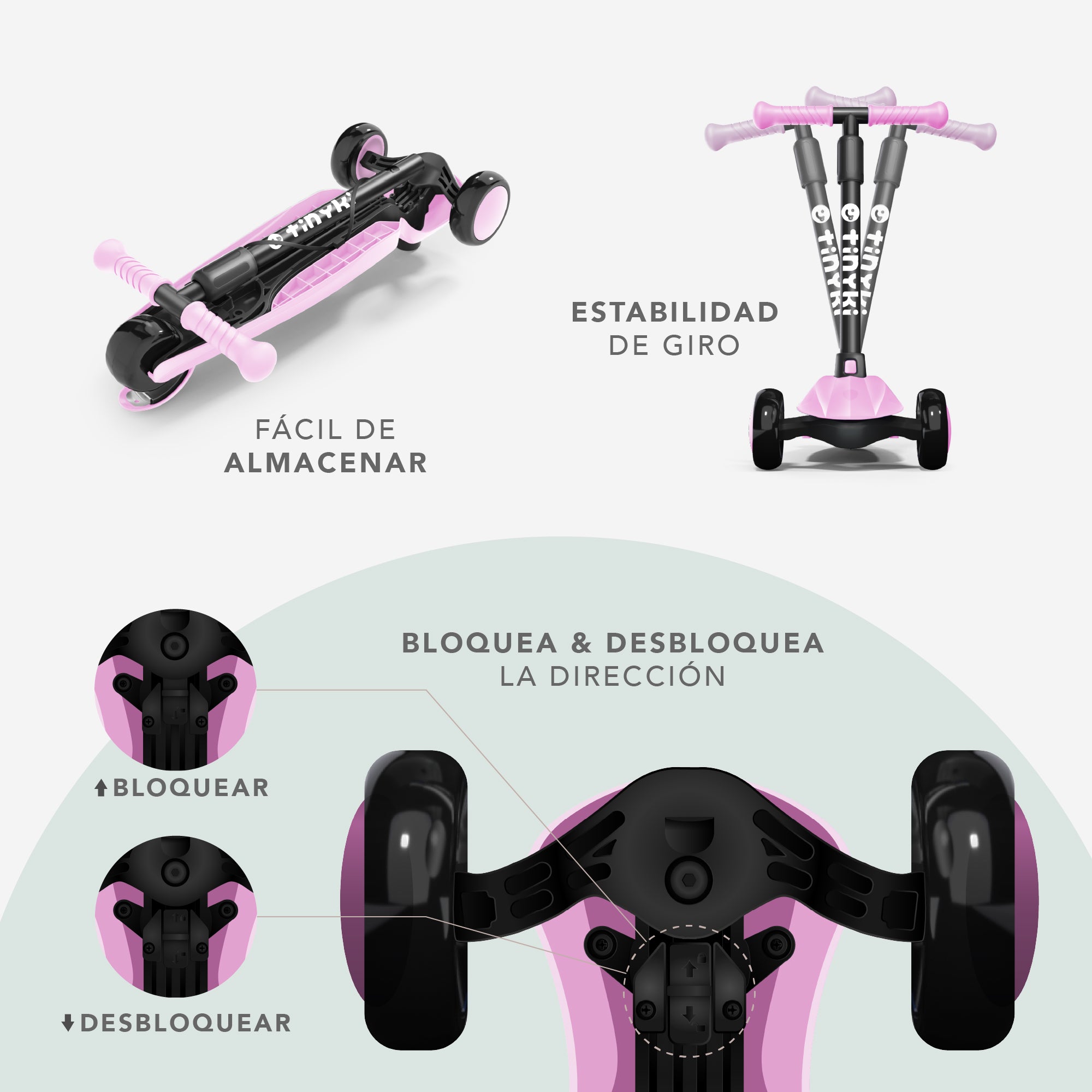 Patinete Niña 2 Años a 6 - Patinete niña Altura Ajustable con Ruedas Luces LED - Patinete 3 Ruedas Scooter Niño - Patinete Infantil para Niños y Niñas - Rosa