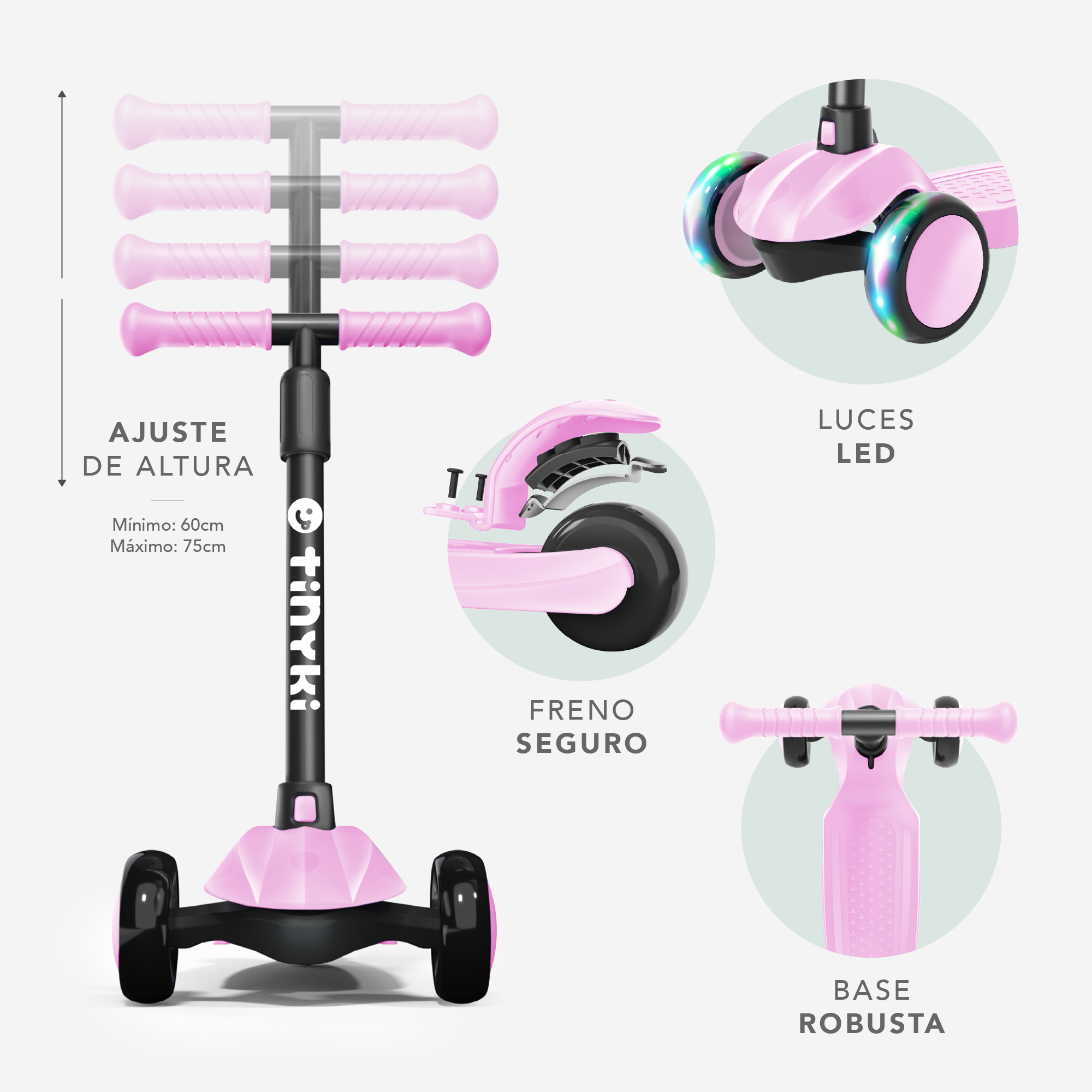 Patinete Niña 2 Años a 6 - Patinete niña Altura Ajustable con Ruedas Luces LED - Patinete 3 Ruedas Scooter Niño - Patinete Infantil para Niños y Niñas - Rosa