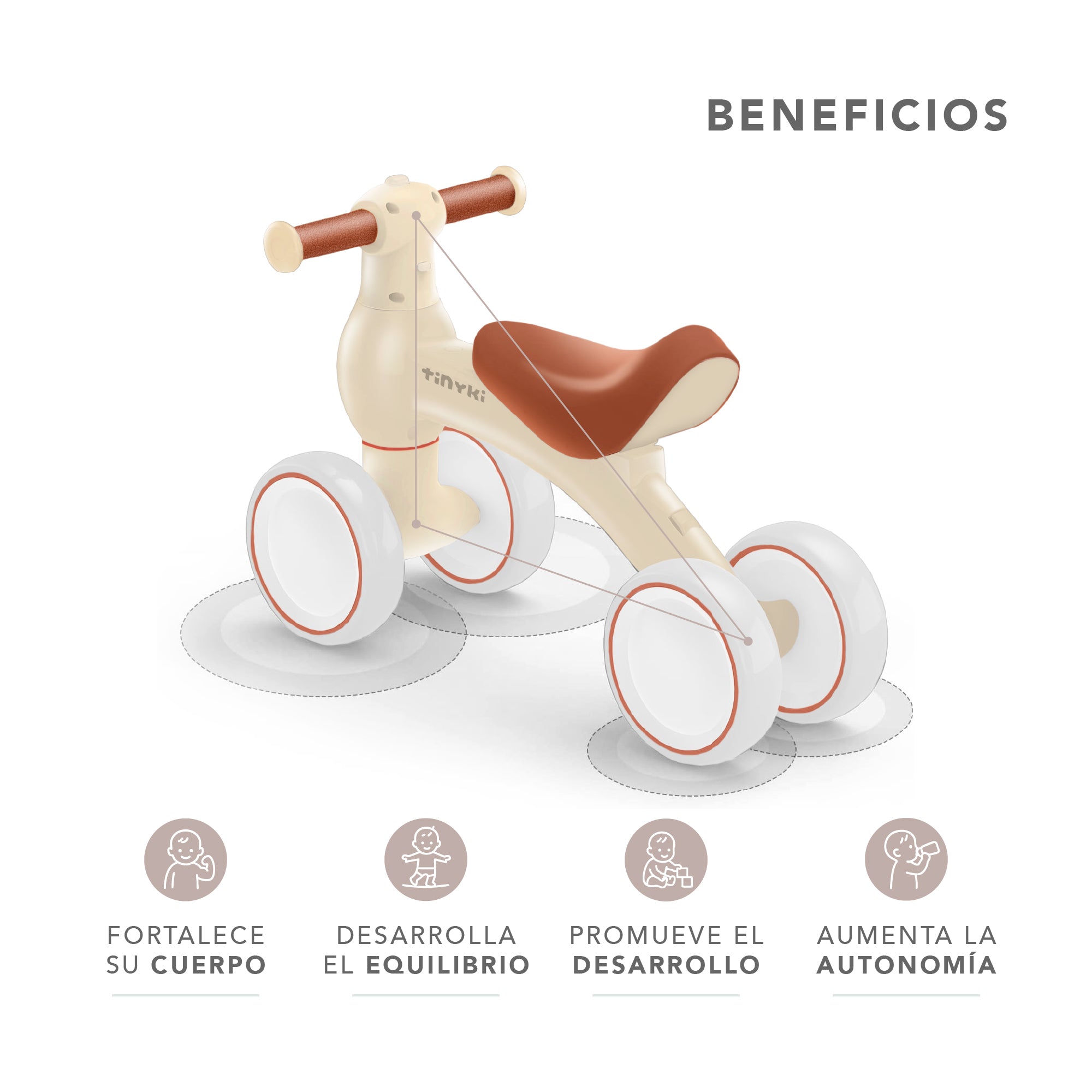 Correpasillos Bebé 10 a 24 Meses - Sin Pedales y con Diseño Ergonómico - Correpasillos Niño y Niña Todoterreno - Color Beige