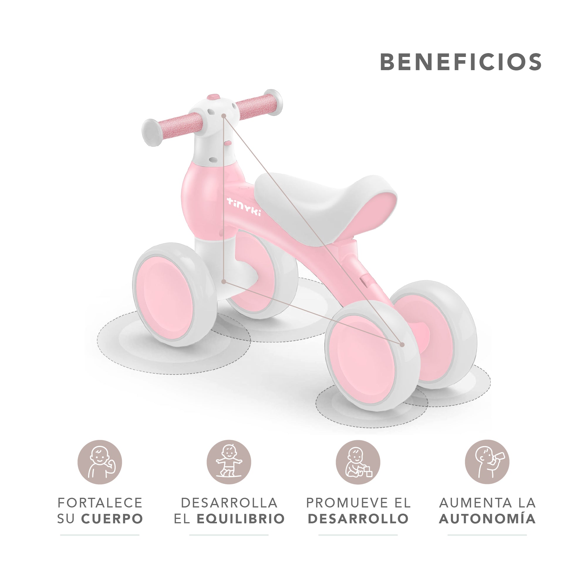 Correpasillos Bebé 1 Año - Correpasillos Sin Pedales Niño y Niña - Estable y Seguro - Rosa Claro