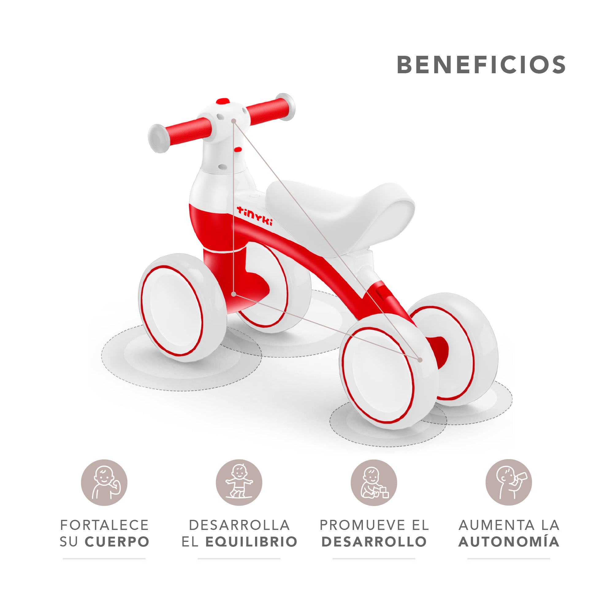 Correpasillos Bebé 1 Año - Correpasillos Sin Pedales Rojo y Blanco - Diseño Seguro y Estable para Niños y Niñas