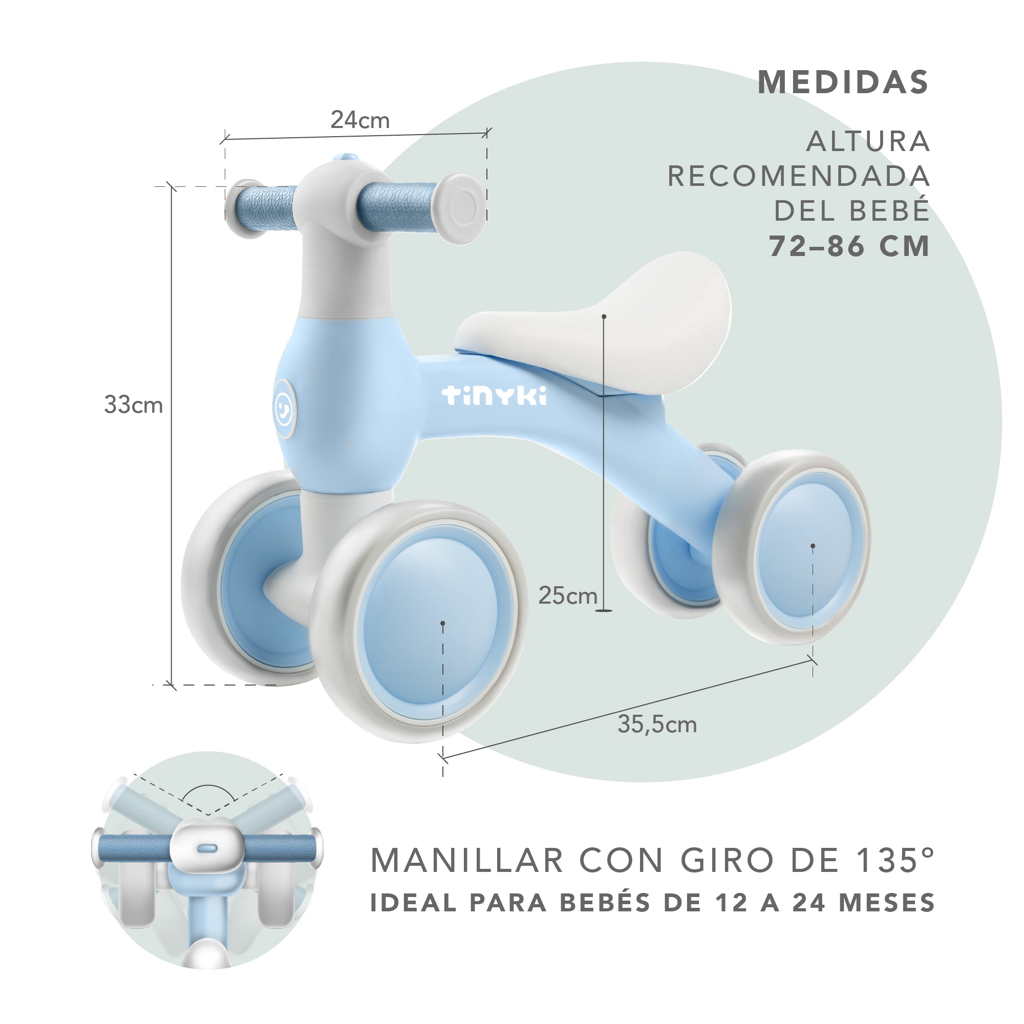 Correpasillos Bebé 1 Año - Correpasillos Niño y Niña Sin Pedales - Ruedas Todoterreno - Azul Bebé