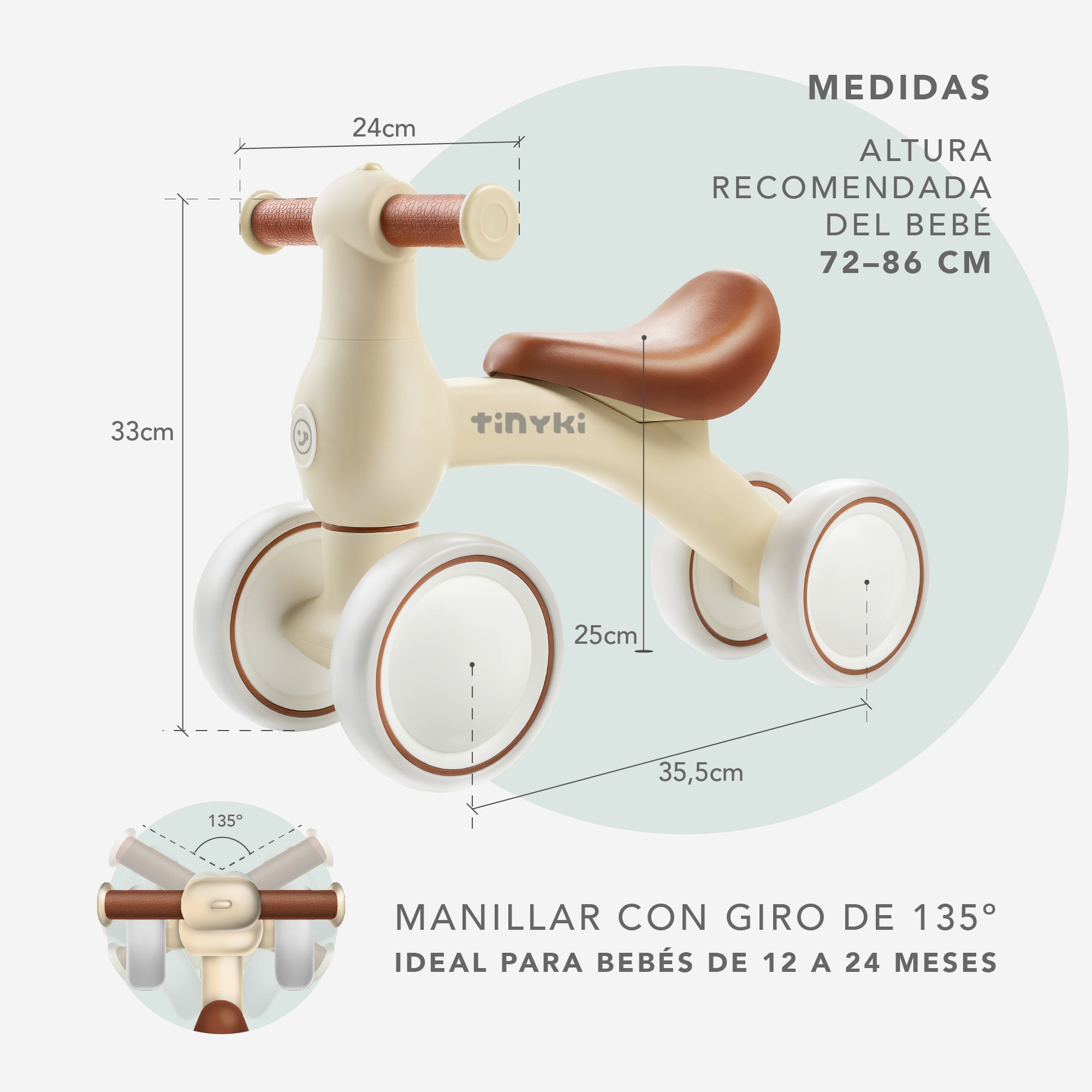 Correpasillos Bebé 10 a 24 Meses - Sin Pedales y con Diseño Ergonómico - Correpasillos Niño y Niña Todoterreno - Color Beige