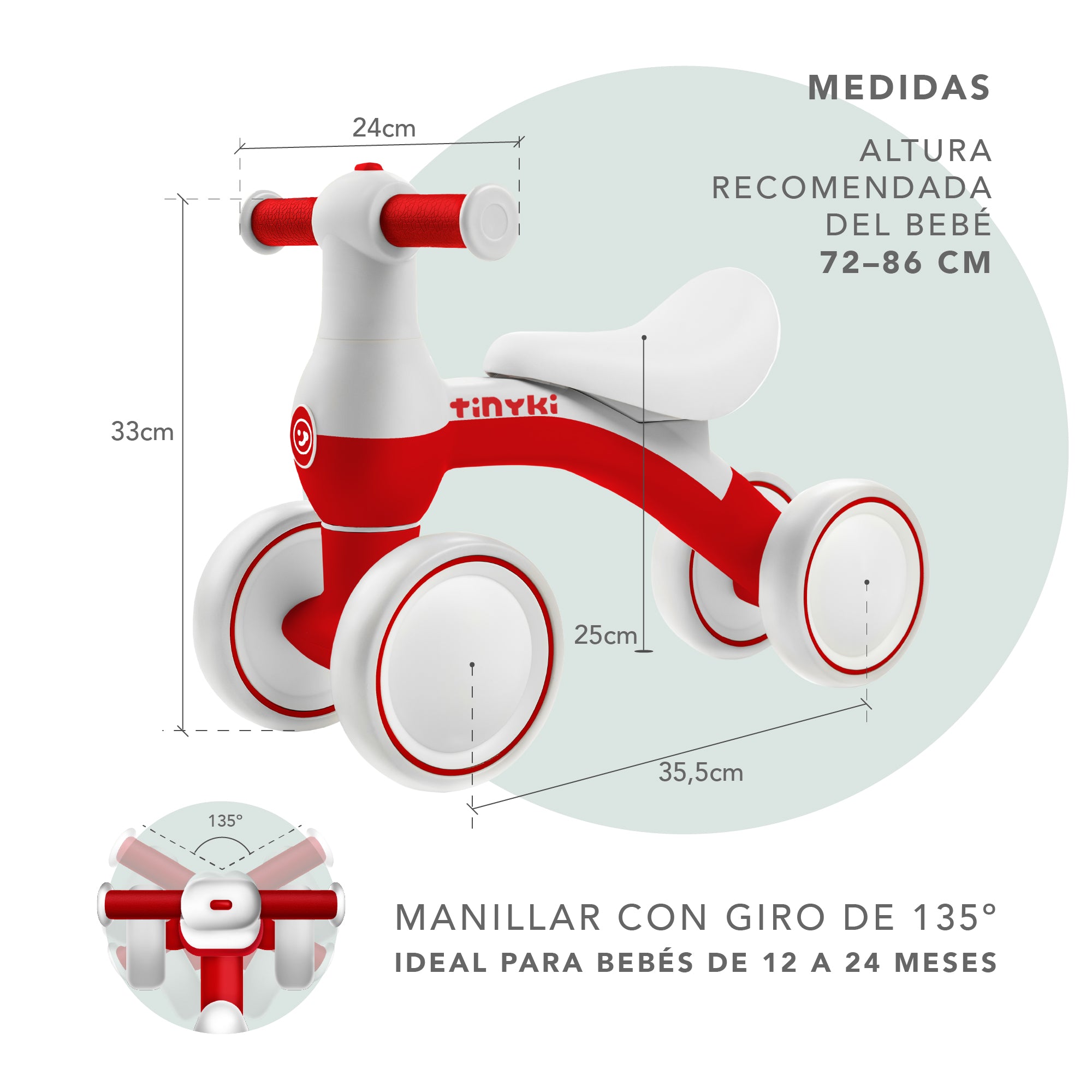 Correpasillos Bebé 1 Año - Correpasillos Sin Pedales Rojo y Blanco - Diseño Seguro y Estable para Niños y Niñas