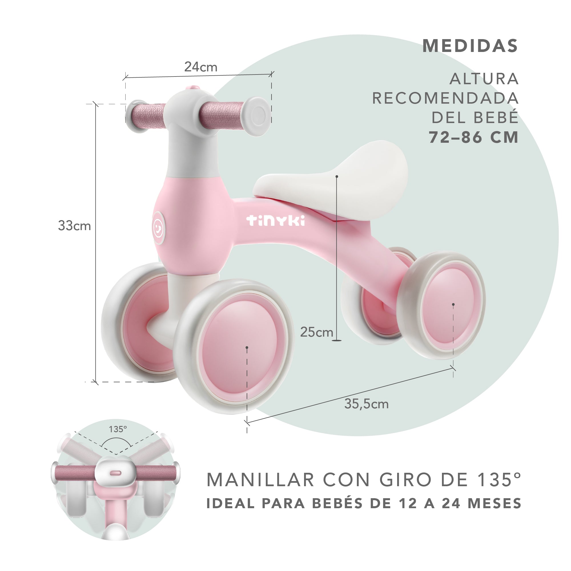Correpasillos Bebé 1 Año - Correpasillos Sin Pedales Niño y Niña - Estable y Seguro - Rosa Claro
