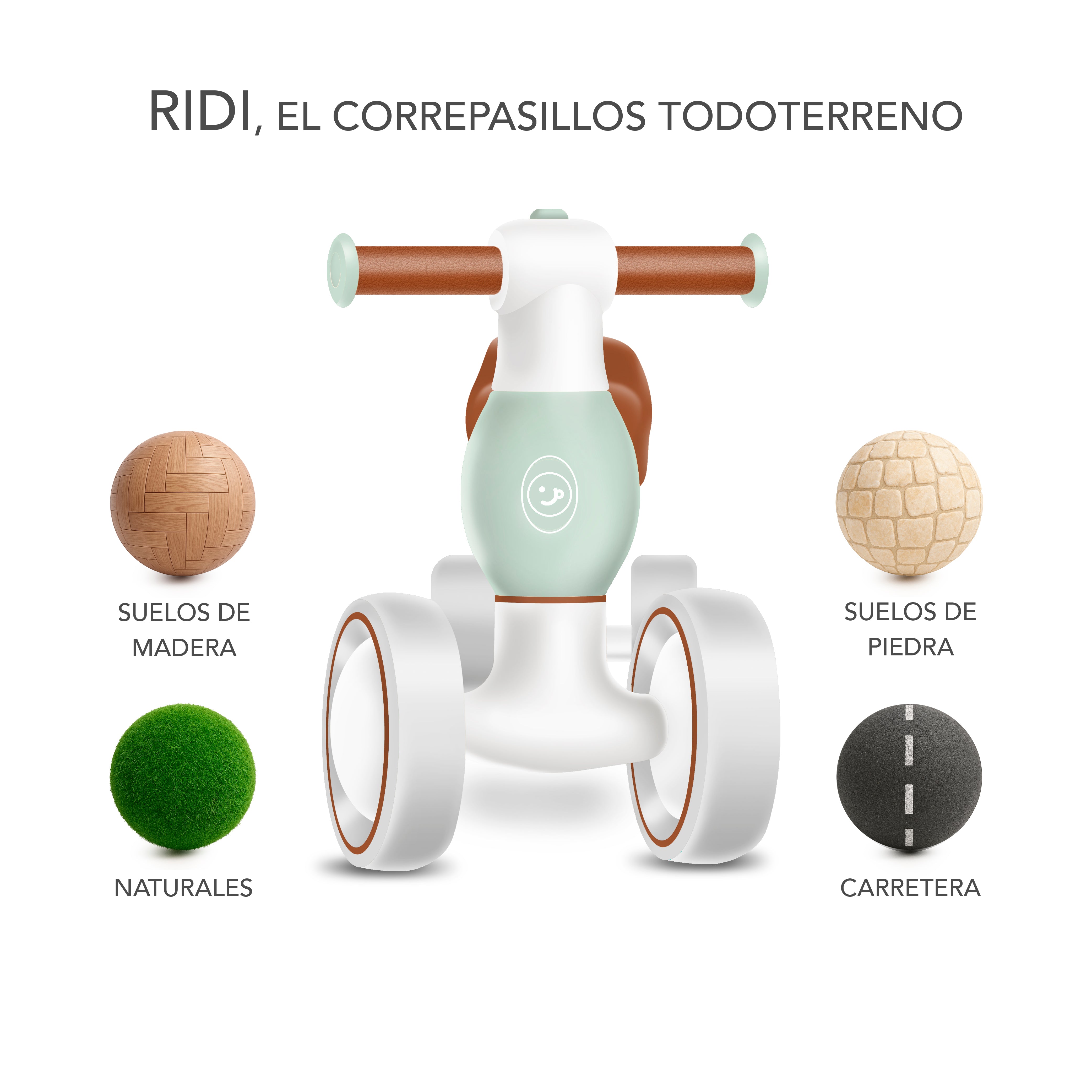 Correpasillos Bebé 1 Año - Sin Pedales y con Ruedas Todoterreno - Correpasillos Niño y Niña 10 a 24 Meses - Verde Pastel