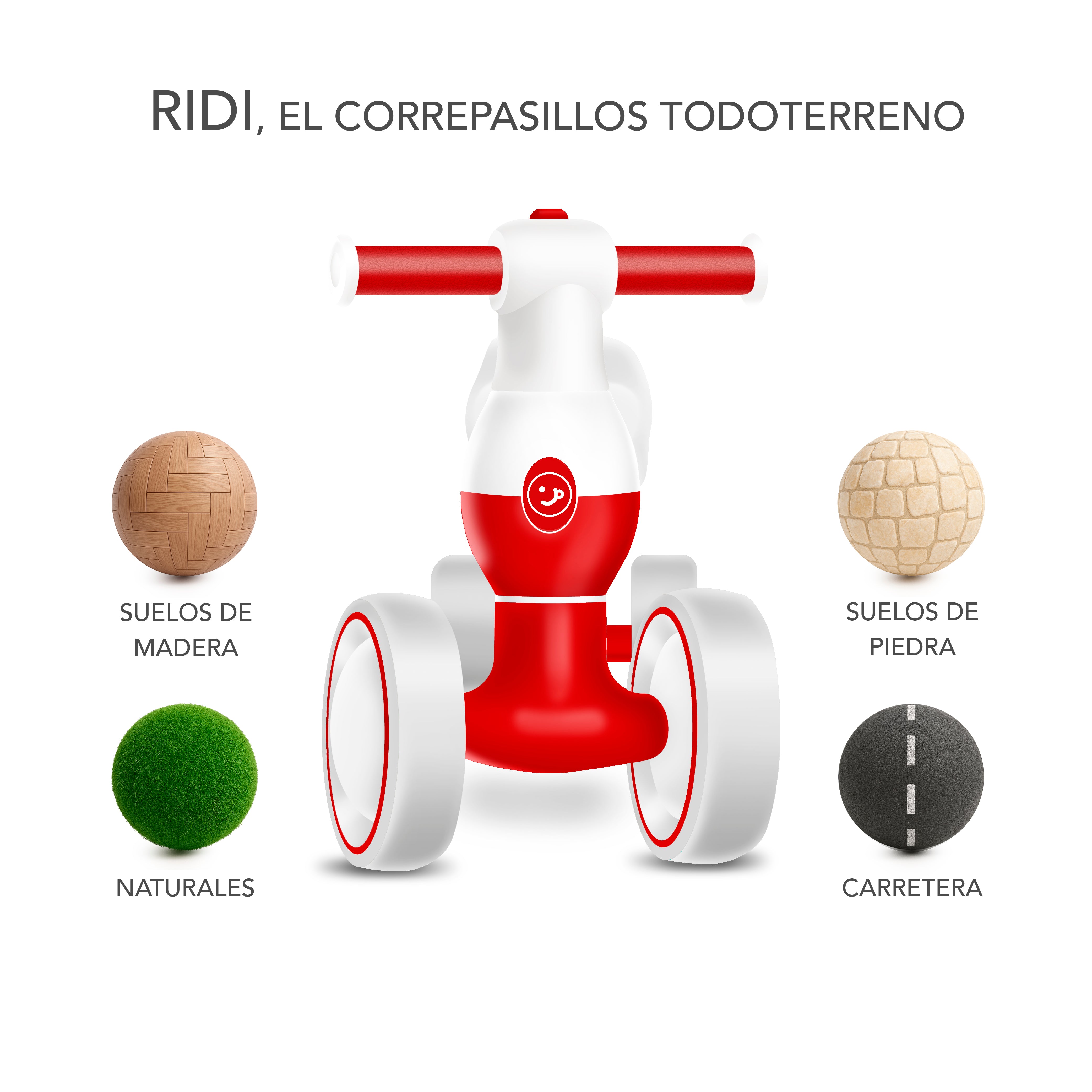 Correpasillos Bebé 1 Año - Correpasillos Sin Pedales Rojo y Blanco - Diseño Seguro y Estable para Niños y Niñas