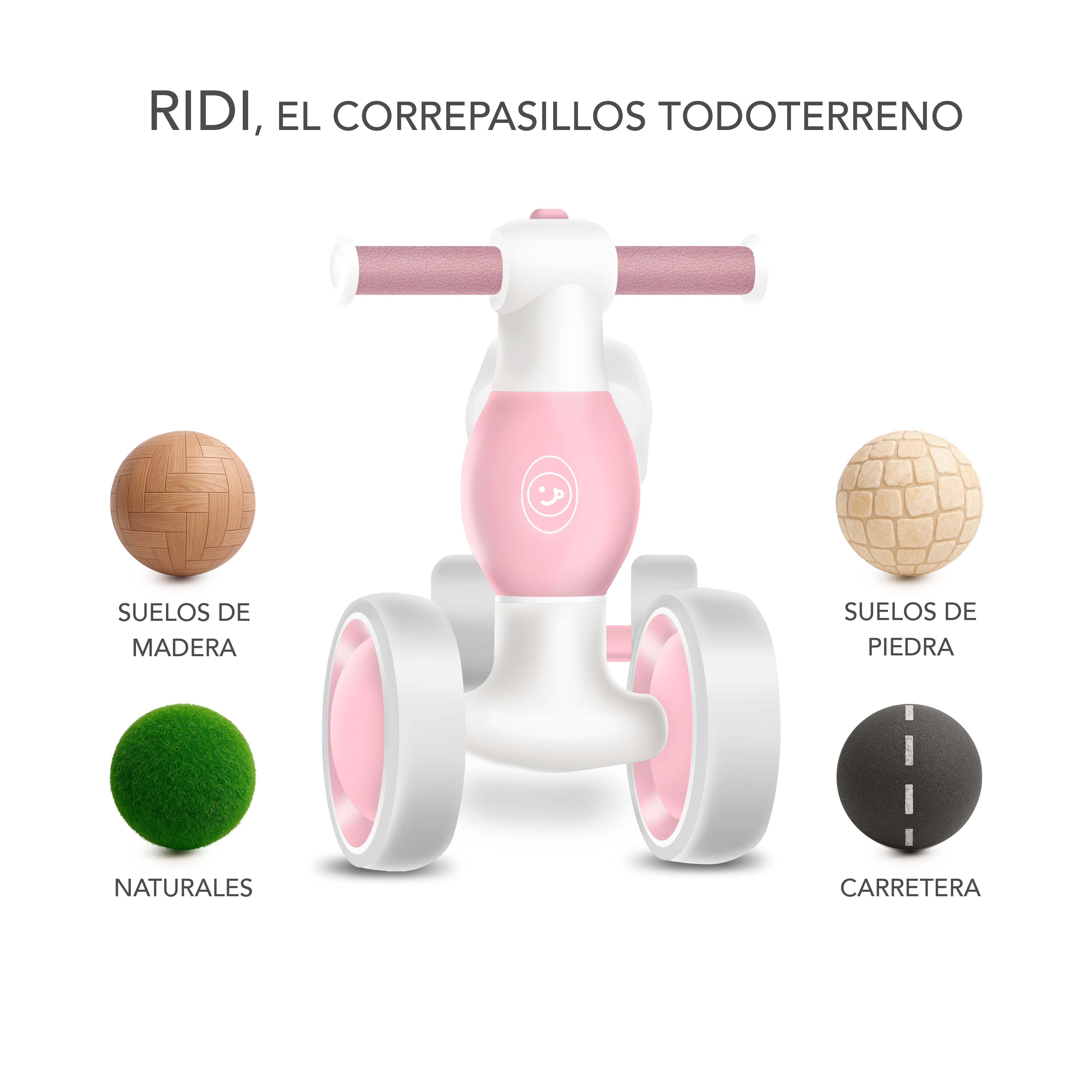 Correpasillos Bebé 1 Año - Correpasillos Sin Pedales Niño y Niña - Estable y Seguro - Rosa Claro