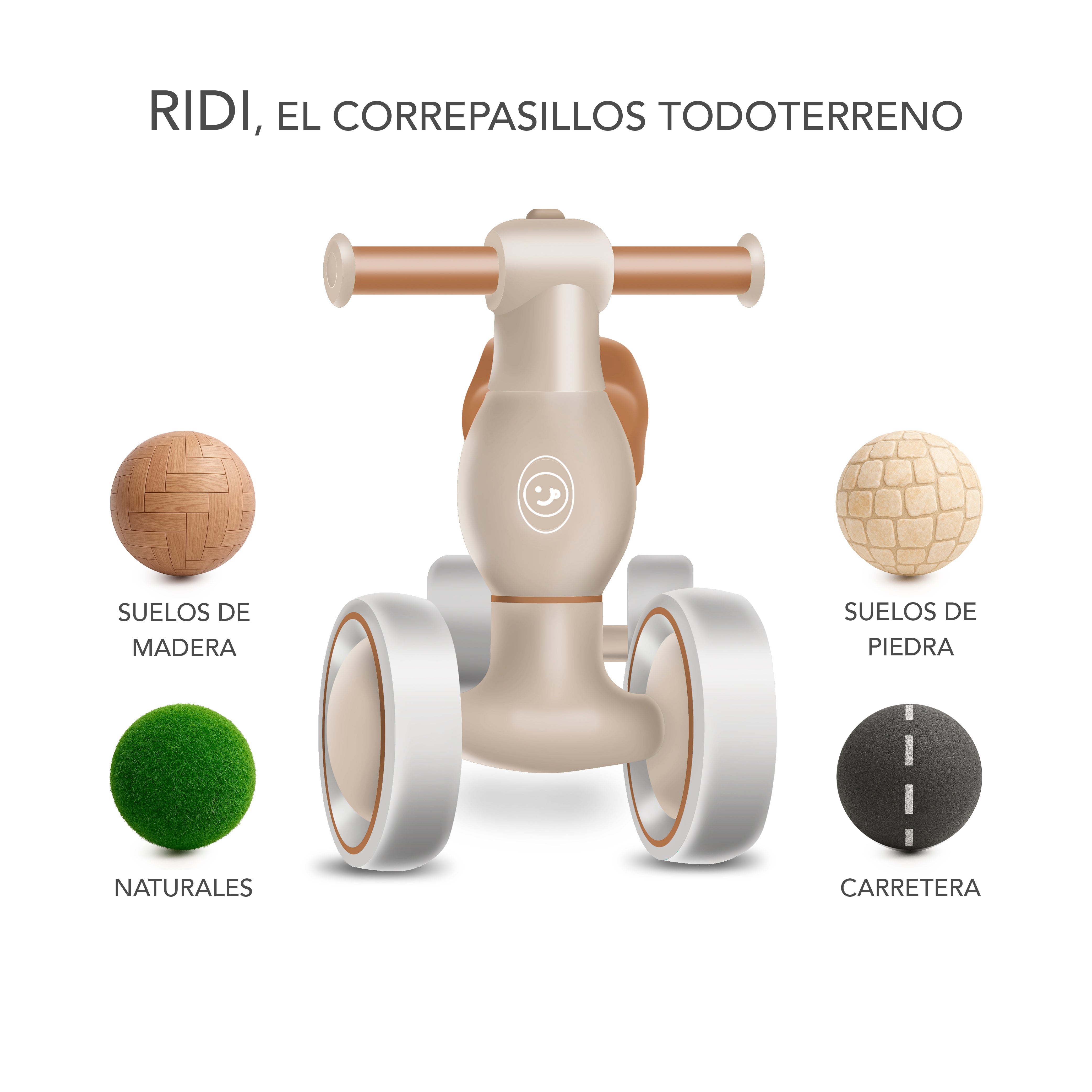 Correpasillos Bebé 10 a 24 Meses - Sin Pedales y con Diseño Ergonómico - Correpasillos Niño y Niña Todoterreno - Color Beige