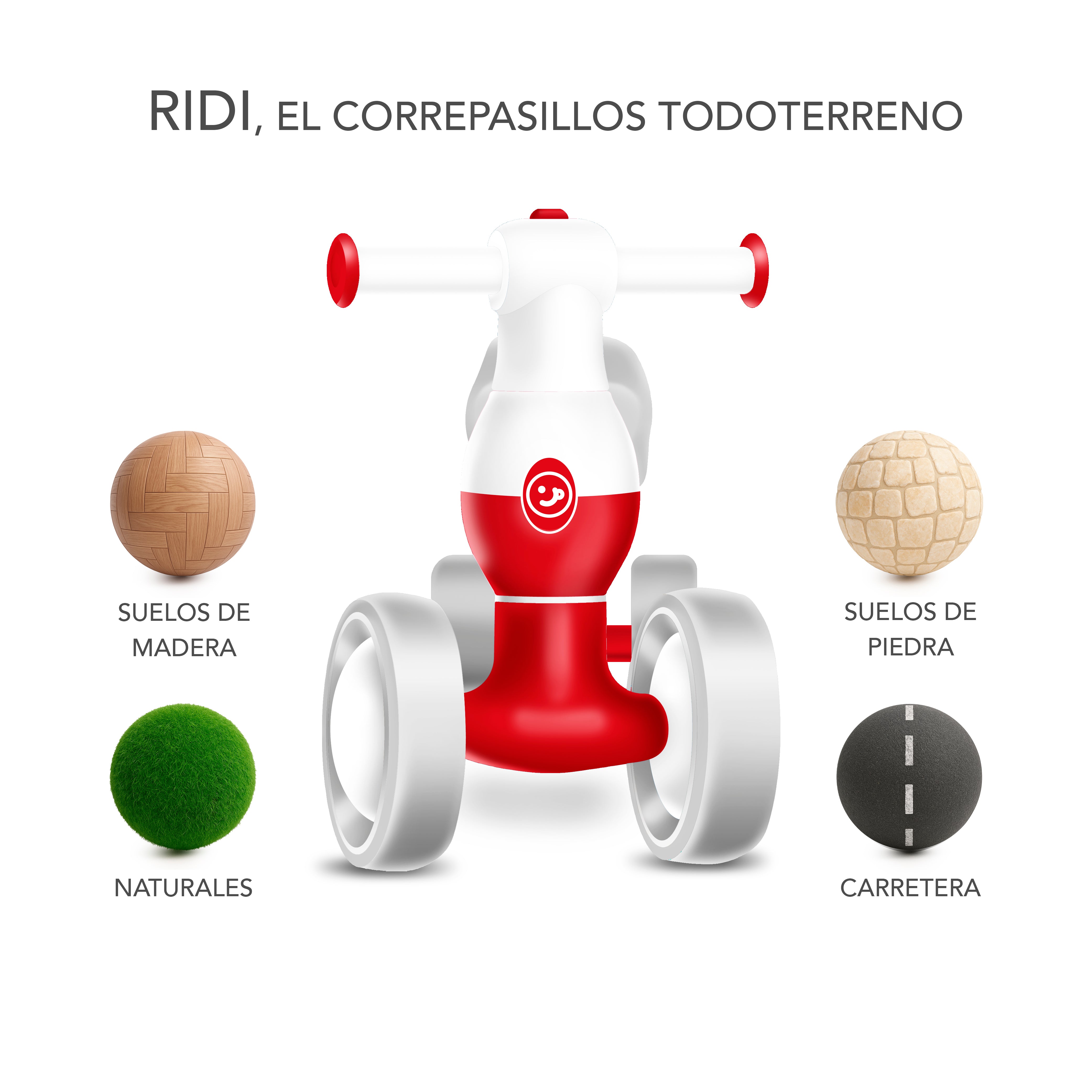 Correpasillos Bebé 1 Año - Correpasillos Sin Pedales Rojo y Blanco - Diseño Seguro y Estable para Niños y Niñas