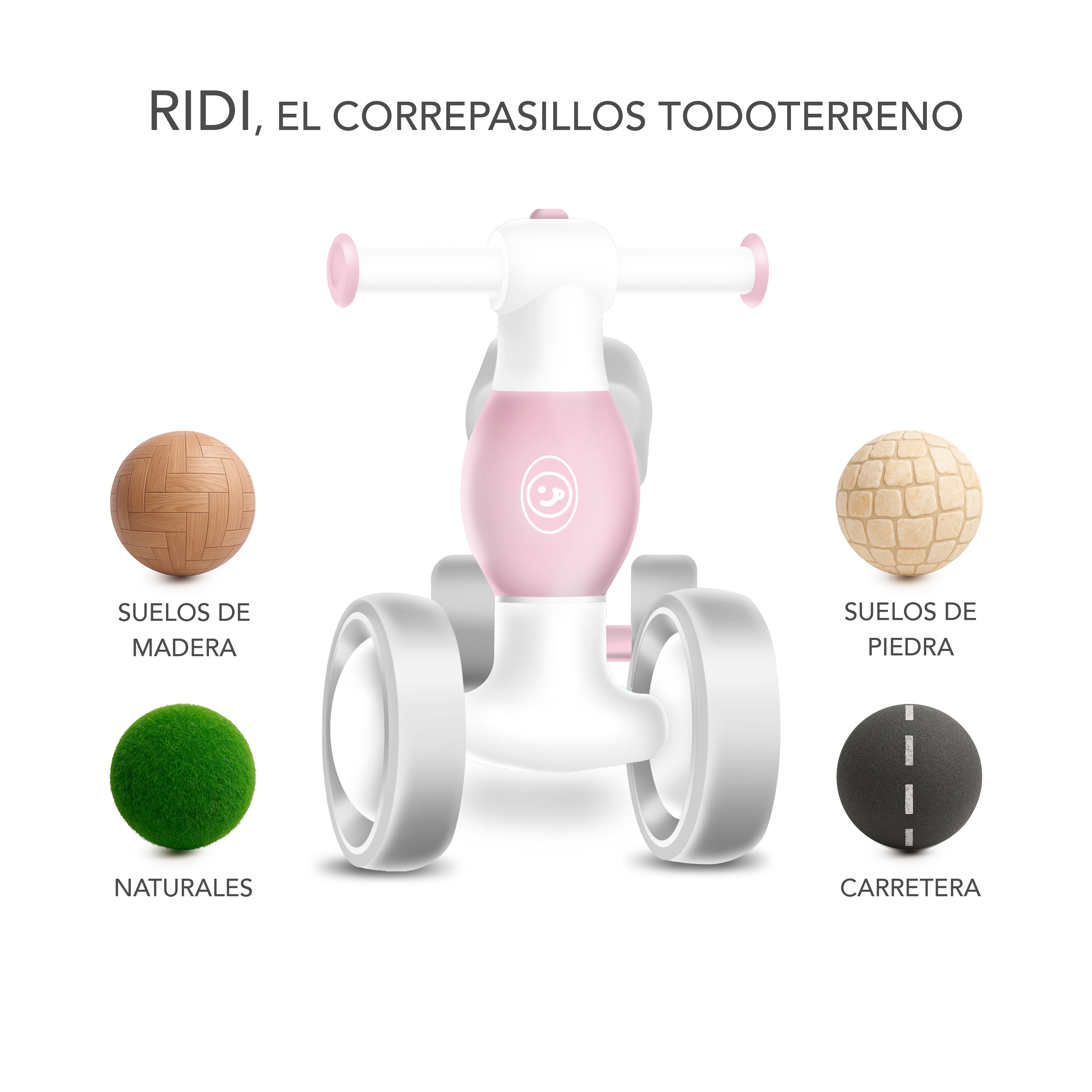Correpasillos Bebé 1 Año - Correpasillos Sin Pedales Niño y Niña - Estable y Seguro - Rosa Claro