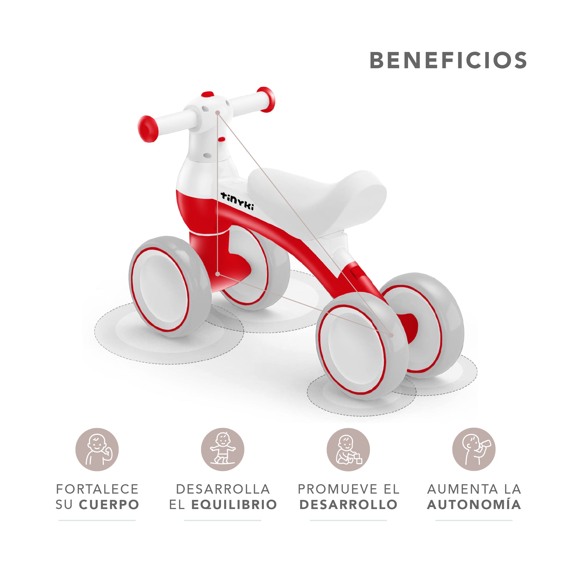 Correpasillos Bebé 1 Año - Correpasillos Sin Pedales Rojo y Blanco - Diseño Seguro y Estable para Niños y Niñas