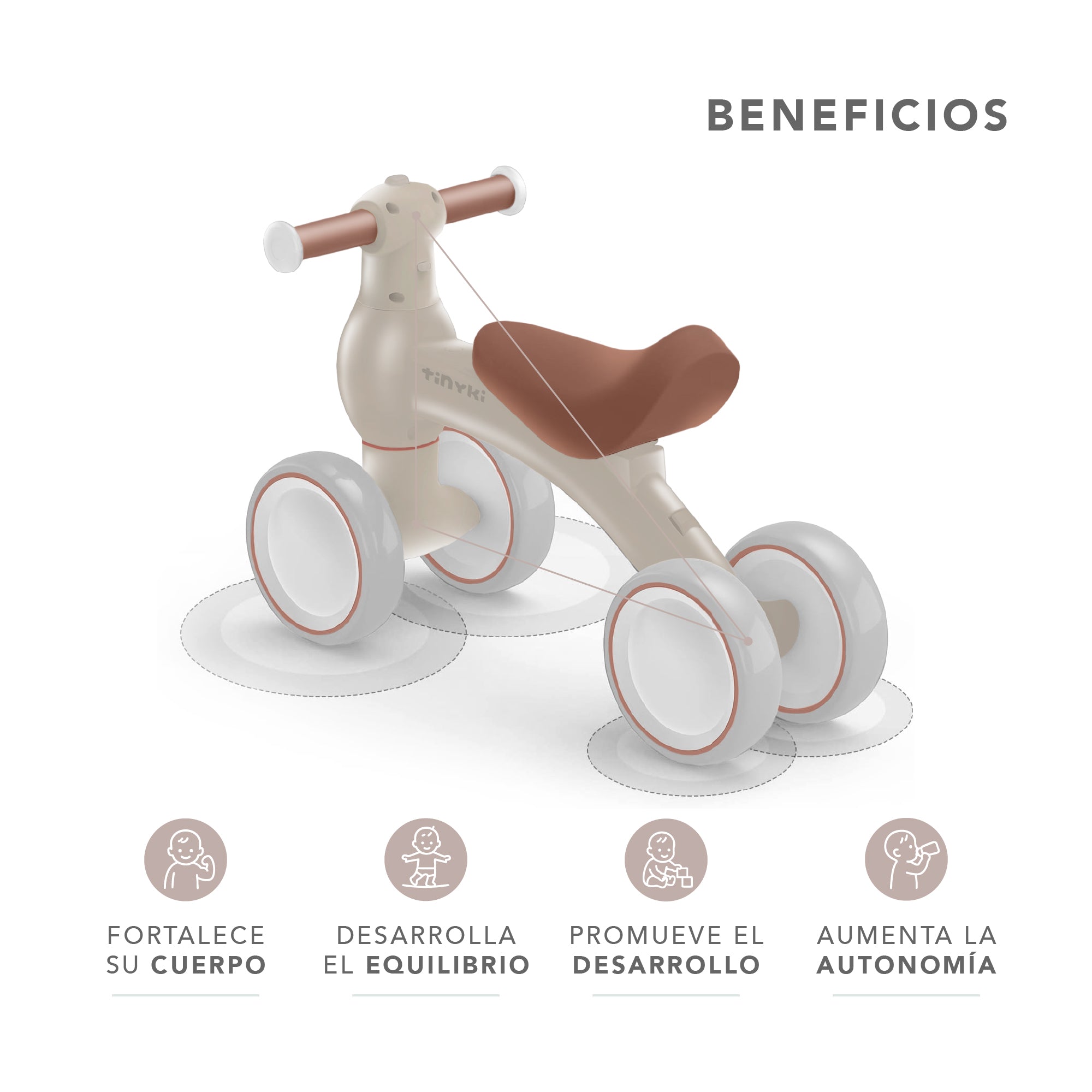 Correpasillos Bebé 10 a 24 Meses - Sin Pedales y con Diseño Ergonómico - Correpasillos Niño y Niña Todoterreno - Color Beige