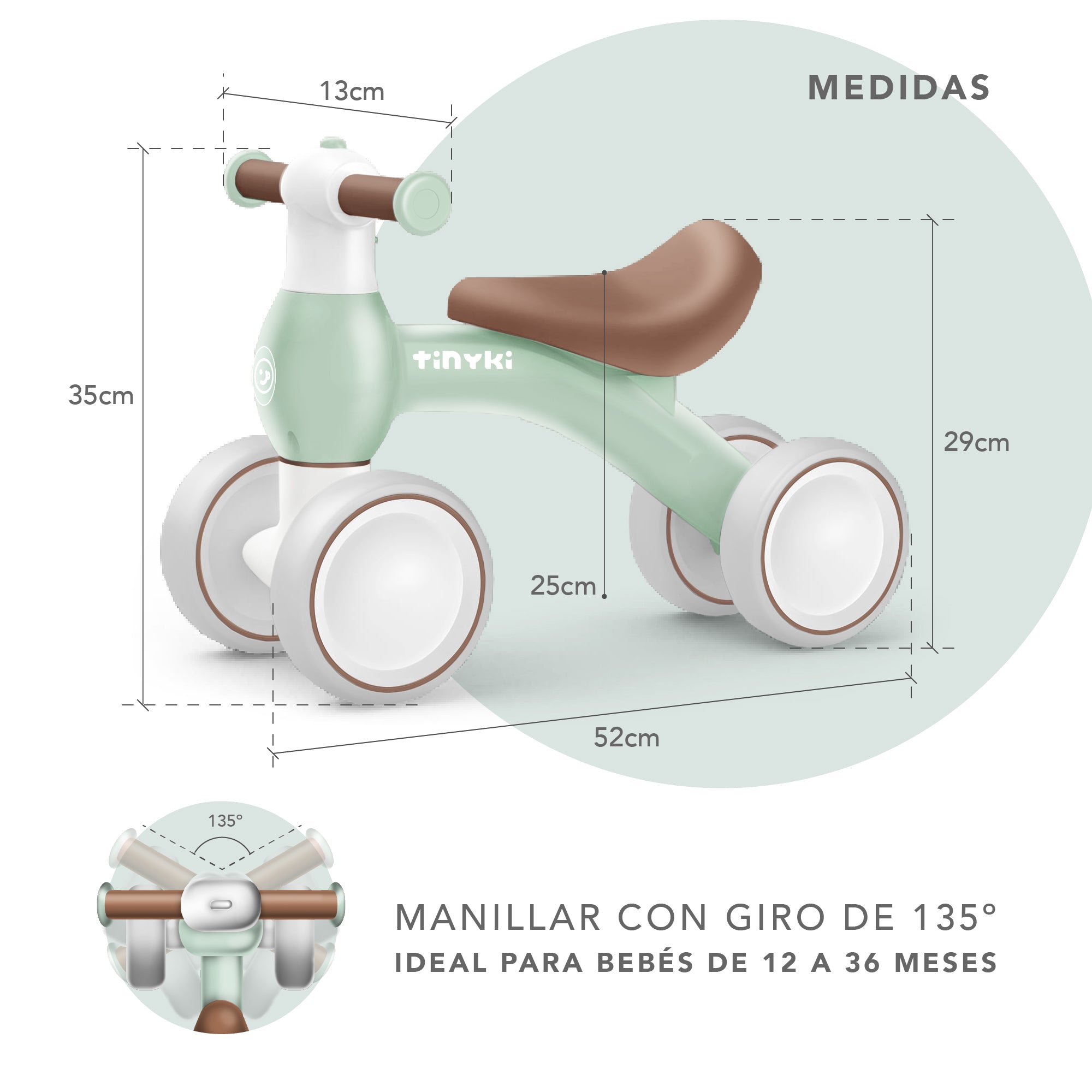 Correpasillos Bebé 1 Año - Sin Pedales y con Ruedas Todoterreno - Correpasillos Niño y Niña 10 a 24 Meses - Verde Pastel