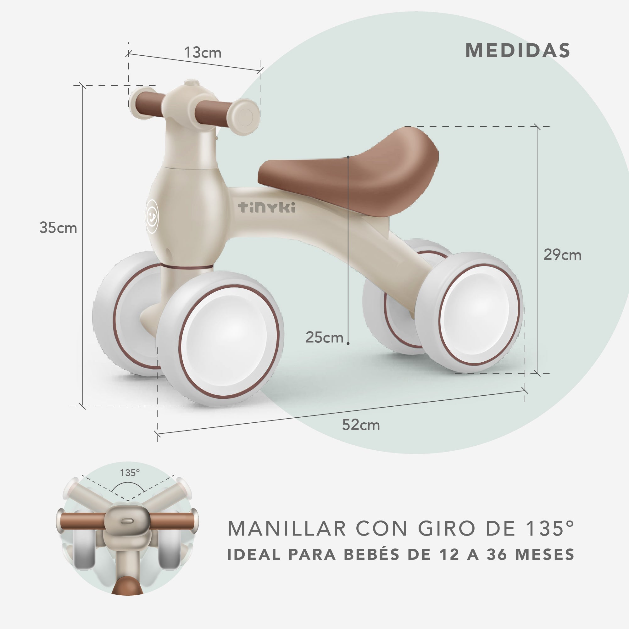 Correpasillos Bebé 10 a 24 Meses - Sin Pedales y con Diseño Ergonómico - Correpasillos Niño y Niña Todoterreno - Color Beige