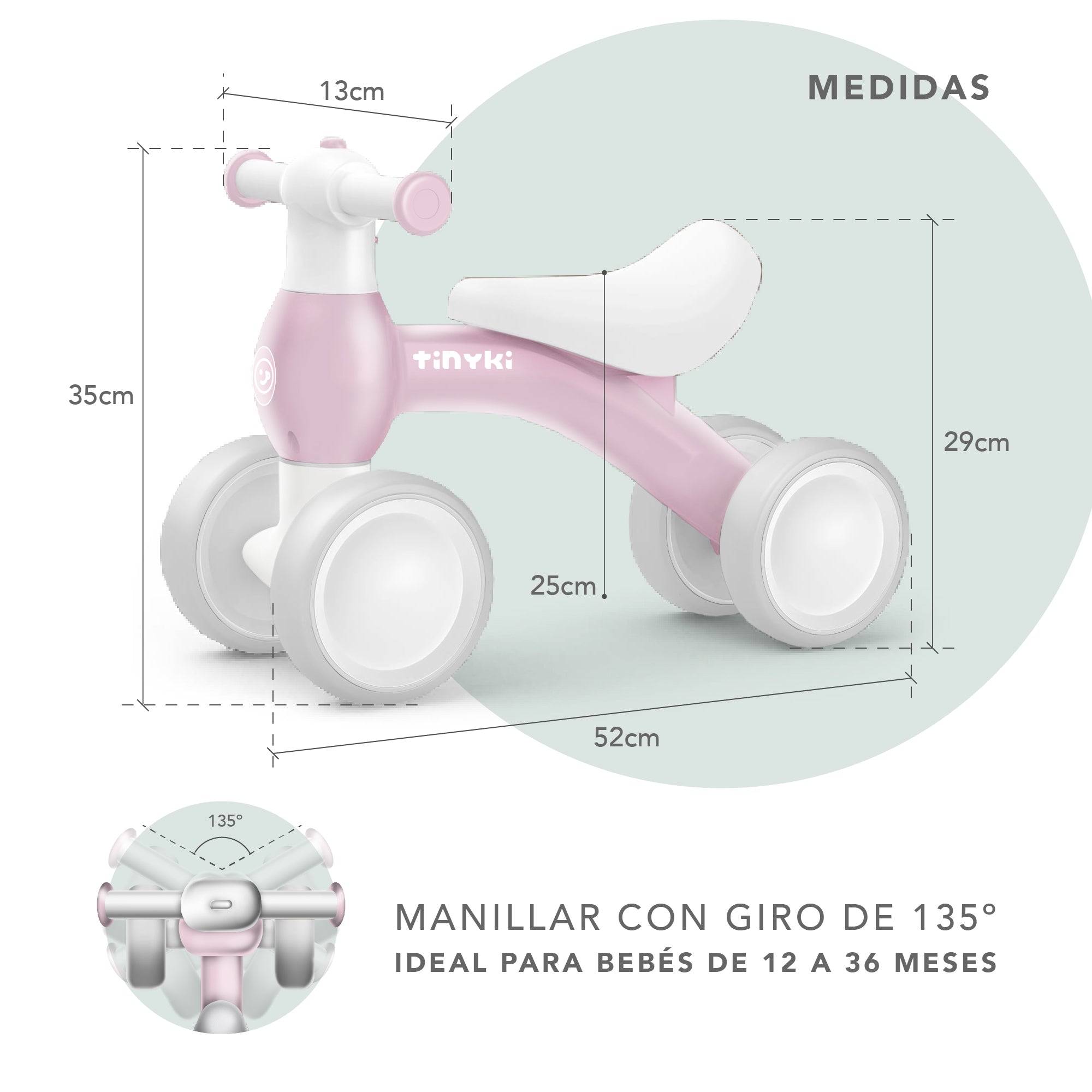 Correpasillos Bebé 1 Año - Correpasillos Sin Pedales Niño y Niña - Estable y Seguro - Rosa Claro