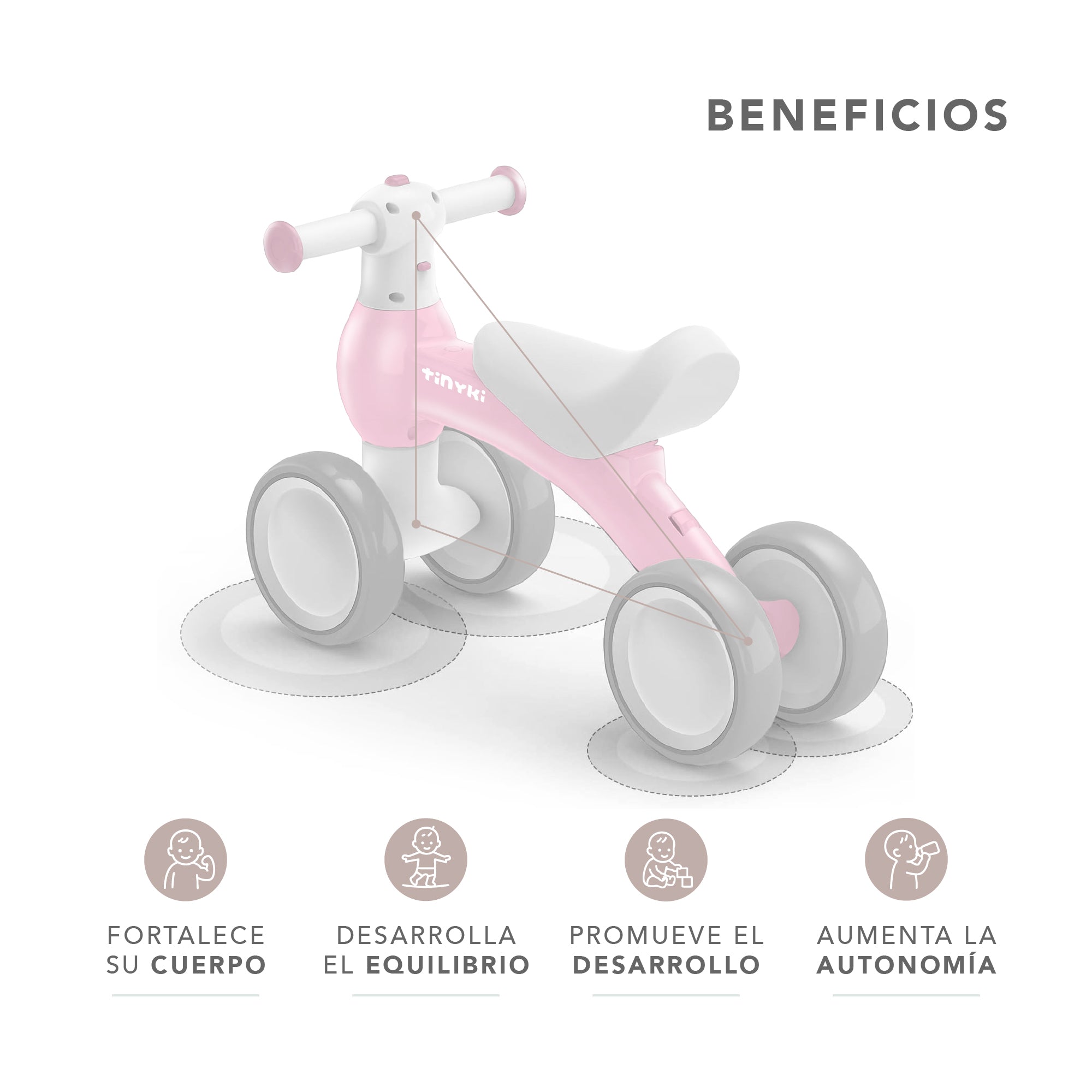 Correpasillos Bebé 1 Año - Correpasillos Sin Pedales Niño y Niña - Estable y Seguro - Rosa Claro