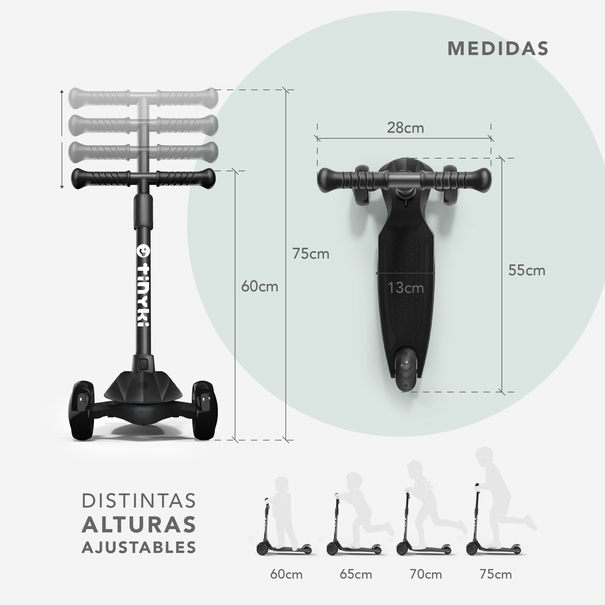 Patinete Niño 2 Años a 6 - Patinete niña Altura Ajustable con Ruedas Luces LED - Patinete 3 Ruedas Scooter Niño - Patinete Infantil para Niños y Niñas - Negro