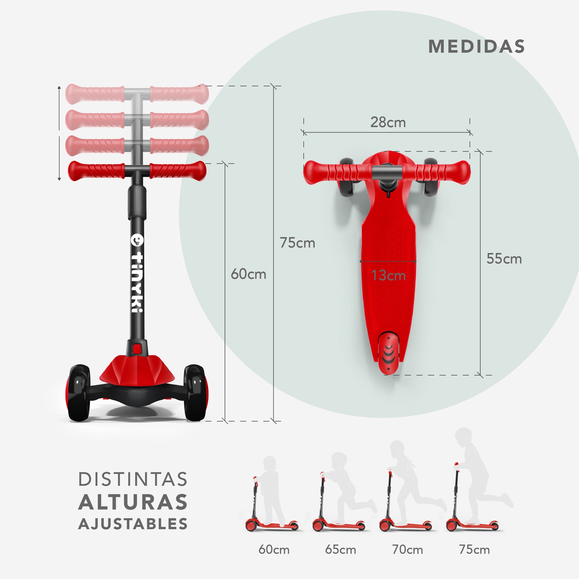 Patinete Niño 2 Años a 6 - Patinete niña Altura Ajustable con Ruedas Luces LED - Patinete 3 Ruedas Scooter Niño - Patinete Infantil para Niños y Niñas - Rojo