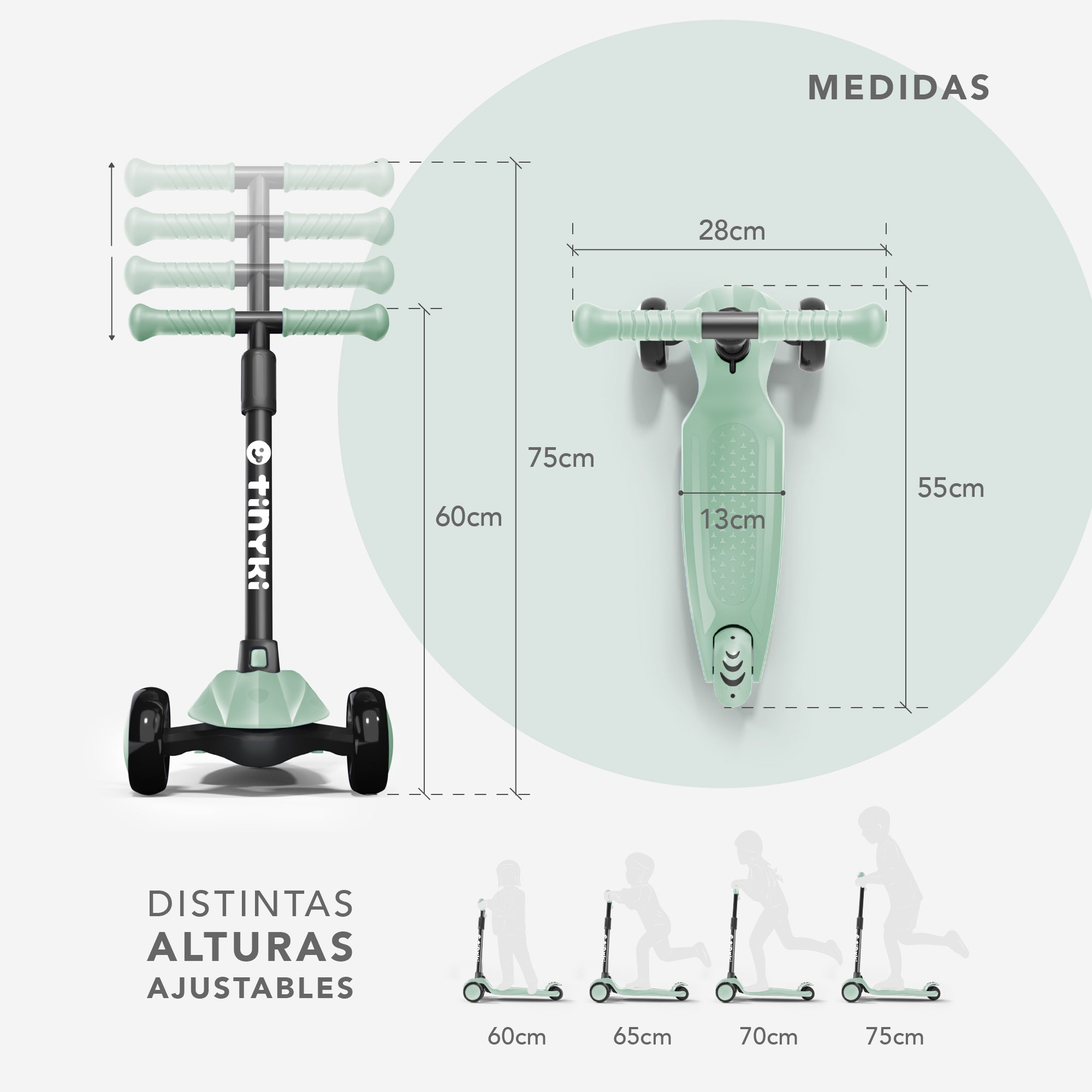 Patinete Niño 2 Años a 6 - Patinete Niña Altura Ajustable con Ruedas Luces LED - Patinete 3 Ruedas Scooter Niño - Patinete Infantil para Niños y Niñas - Verde Agua