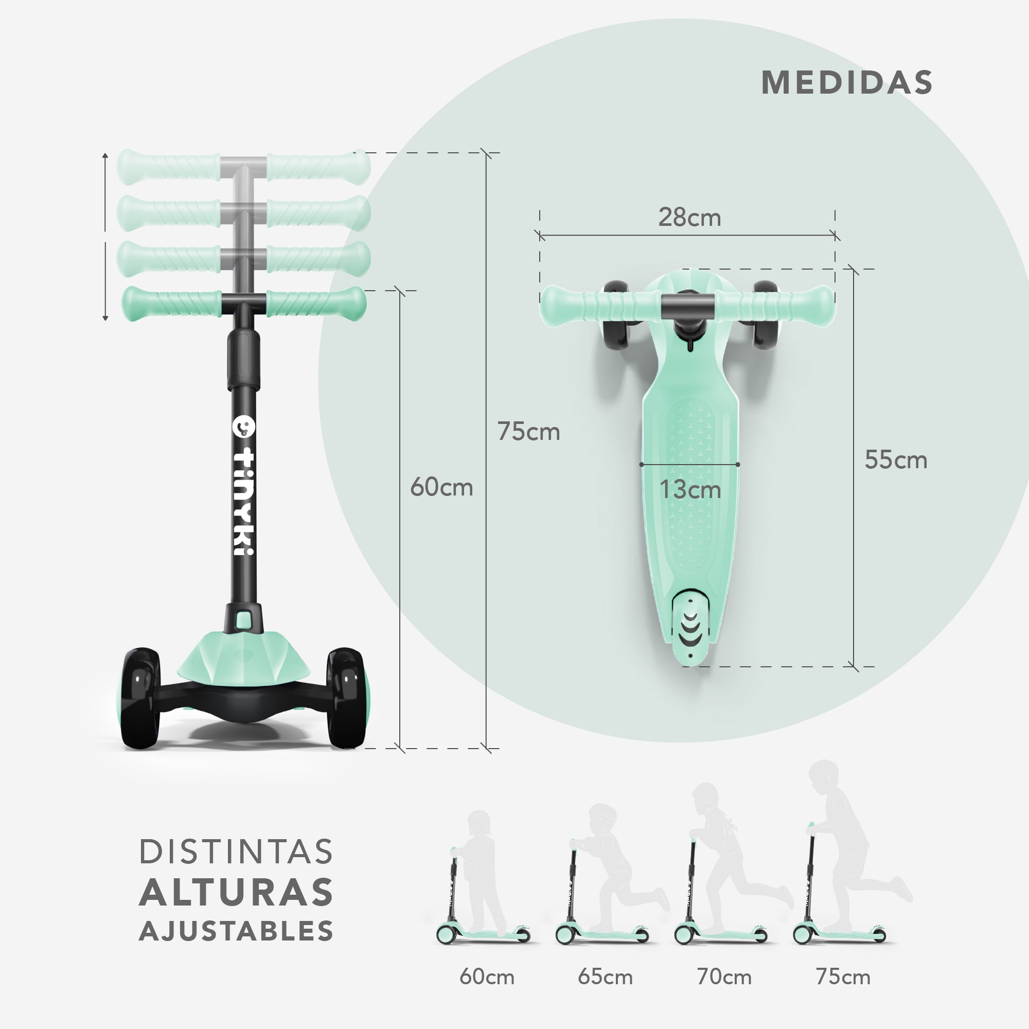 Patinete Niño 2 Años a 6 - Patinete niña Altura Ajustable con Ruedas Luces LED - Patinete 3 Ruedas Scooter Niño - Patinete Infantil para Niños y Niñas - Verde Menta