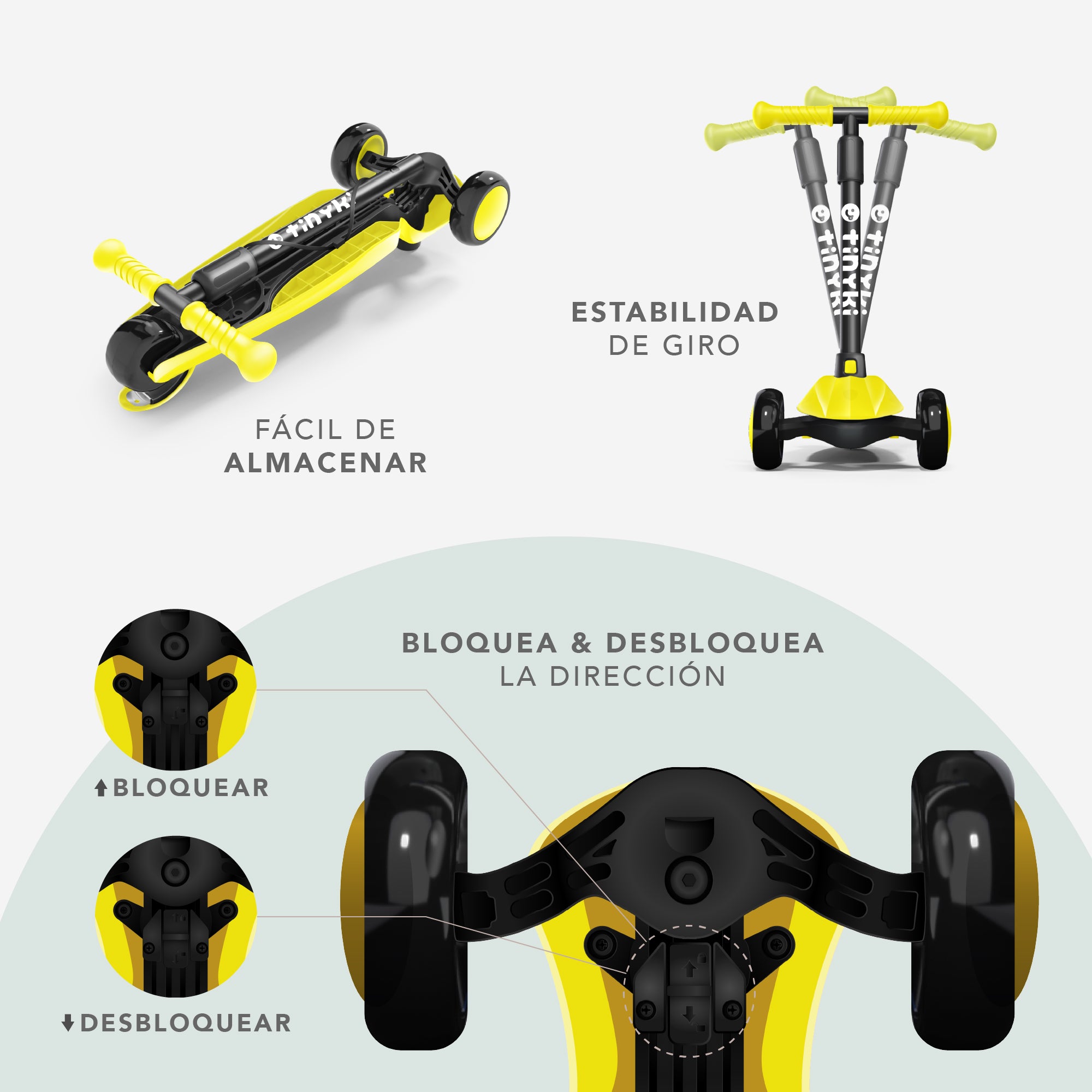 Patinete Niño 2 Años a 6 - Patinete niña Altura Ajustable con Ruedas Luces LED - Patinete 3 Ruedas Scooter Niño - Patinete Infantil para Niños y Niñas - Amarillo