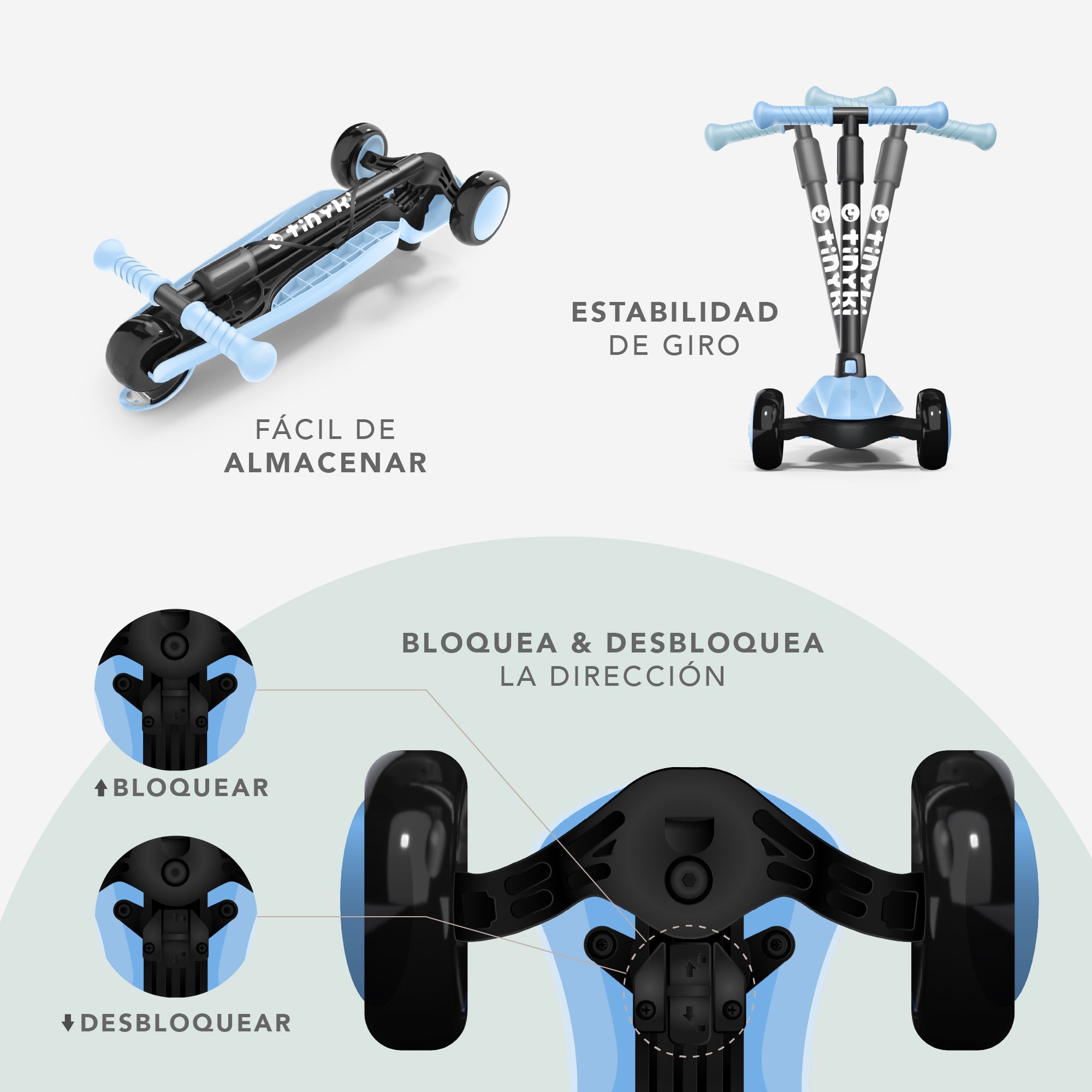 Patinete Niño 2 Años a 6 - Patinete niño Altura Ajustable con Ruedas Luces LED - Patinete 3 Ruedas Scooter Niño - Patinete Infantil para Niños y Niñas - Azul