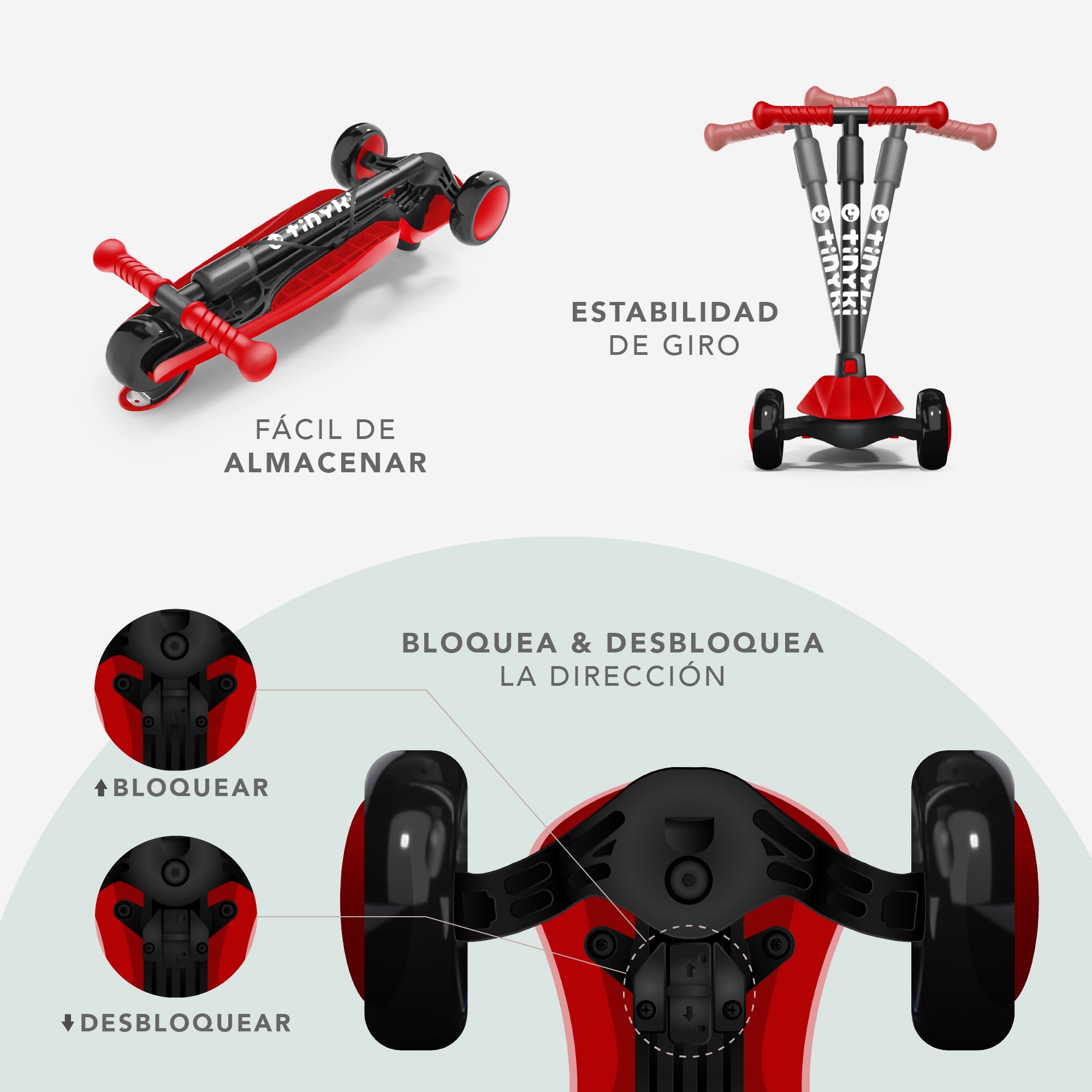 Patinete Niño 2 Años a 6 - Patinete niña Altura Ajustable con Ruedas Luces LED - Patinete 3 Ruedas Scooter Niño - Patinete Infantil para Niños y Niñas - Rojo