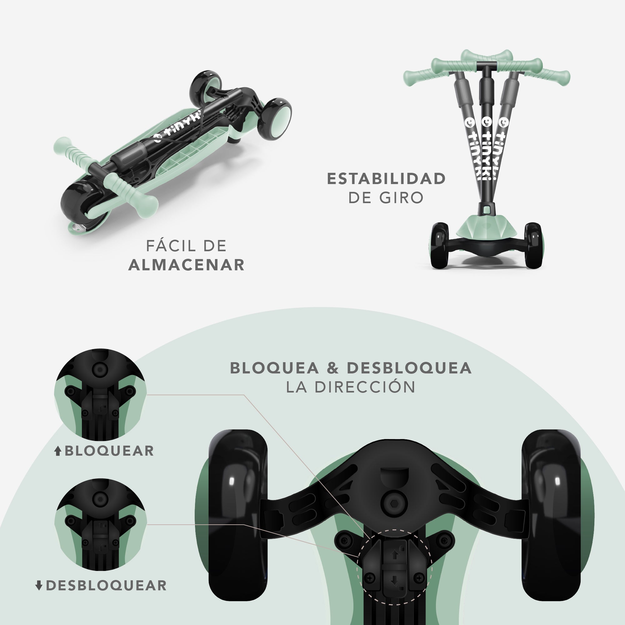 Patinete Niño 2 Años a 6 - Patinete Niña Altura Ajustable con Ruedas Luces LED - Patinete 3 Ruedas Scooter Niño - Patinete Infantil para Niños y Niñas - Verde Agua