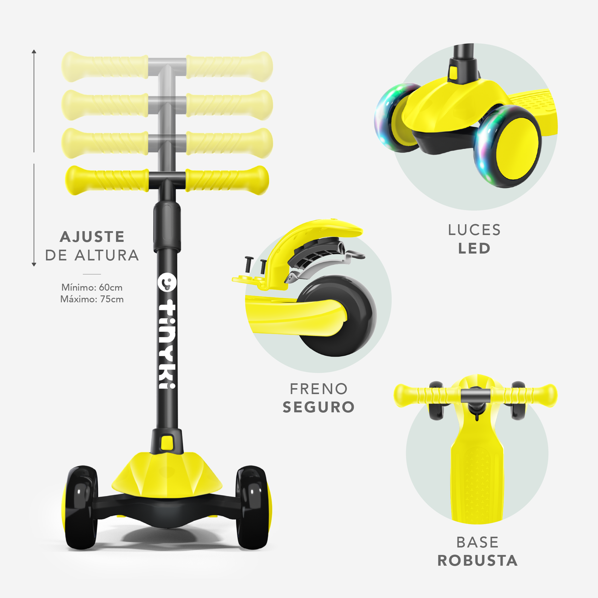 Patinete Niño 2 Años a 6 - Patinete niña Altura Ajustable con Ruedas Luces LED - Patinete 3 Ruedas Scooter Niño - Patinete Infantil para Niños y Niñas - Amarillo