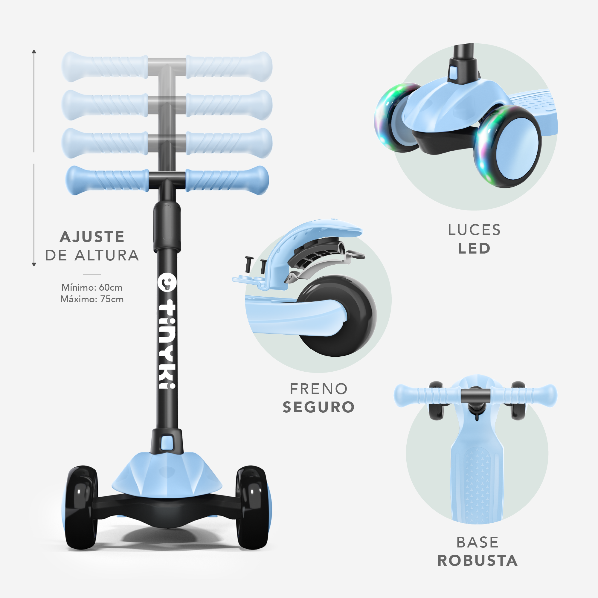Patinete Niño 2 Años a 6 - Patinete niño Altura Ajustable con Ruedas Luces LED - Patinete 3 Ruedas Scooter Niño - Patinete Infantil para Niños y Niñas - Azul