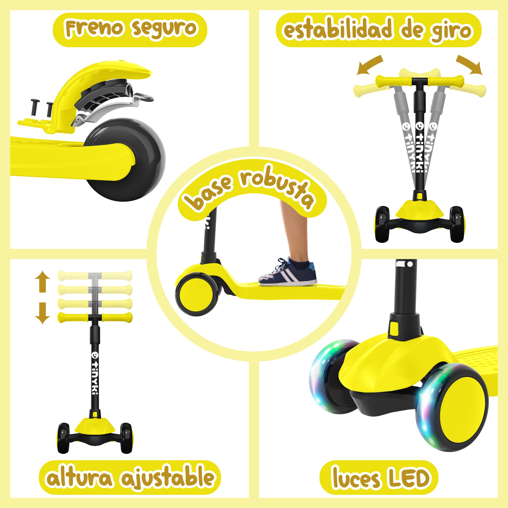 Patinete Para Niños 2 A 6 Años TINYKI - 3 Ruedas, Luces LED, Altura Ajustable Y Seguro