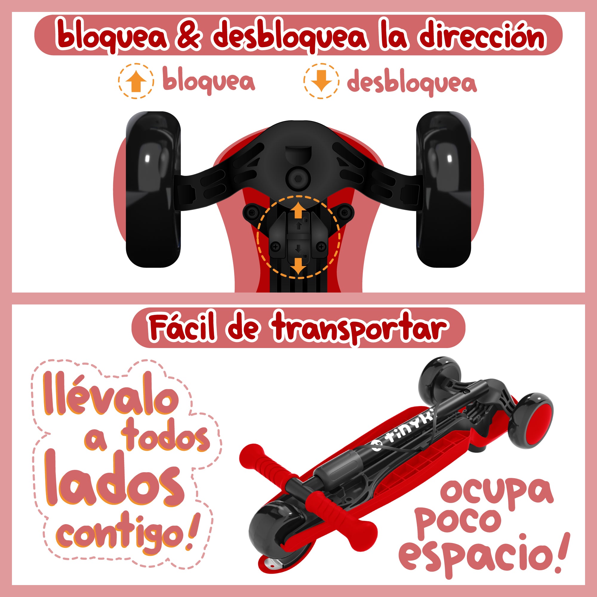 Patinete Niño 2 Años a 6 - Patinete niña Altura Ajustable con Ruedas Luces LED - Patinete 3 Ruedas Scooter Niño - Patinete Infantil para Niños y Niñas - Rojo
