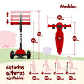 Altura ajustable de 60 cm a 75 cm para el patinete rojo, perfecto para acompañar el crecimiento de tus hijos.