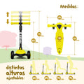  Altura ajustable de 60 cm a 75 cm para el patinete amarillo, ideal para adaptarse al crecimiento de tus hijos.