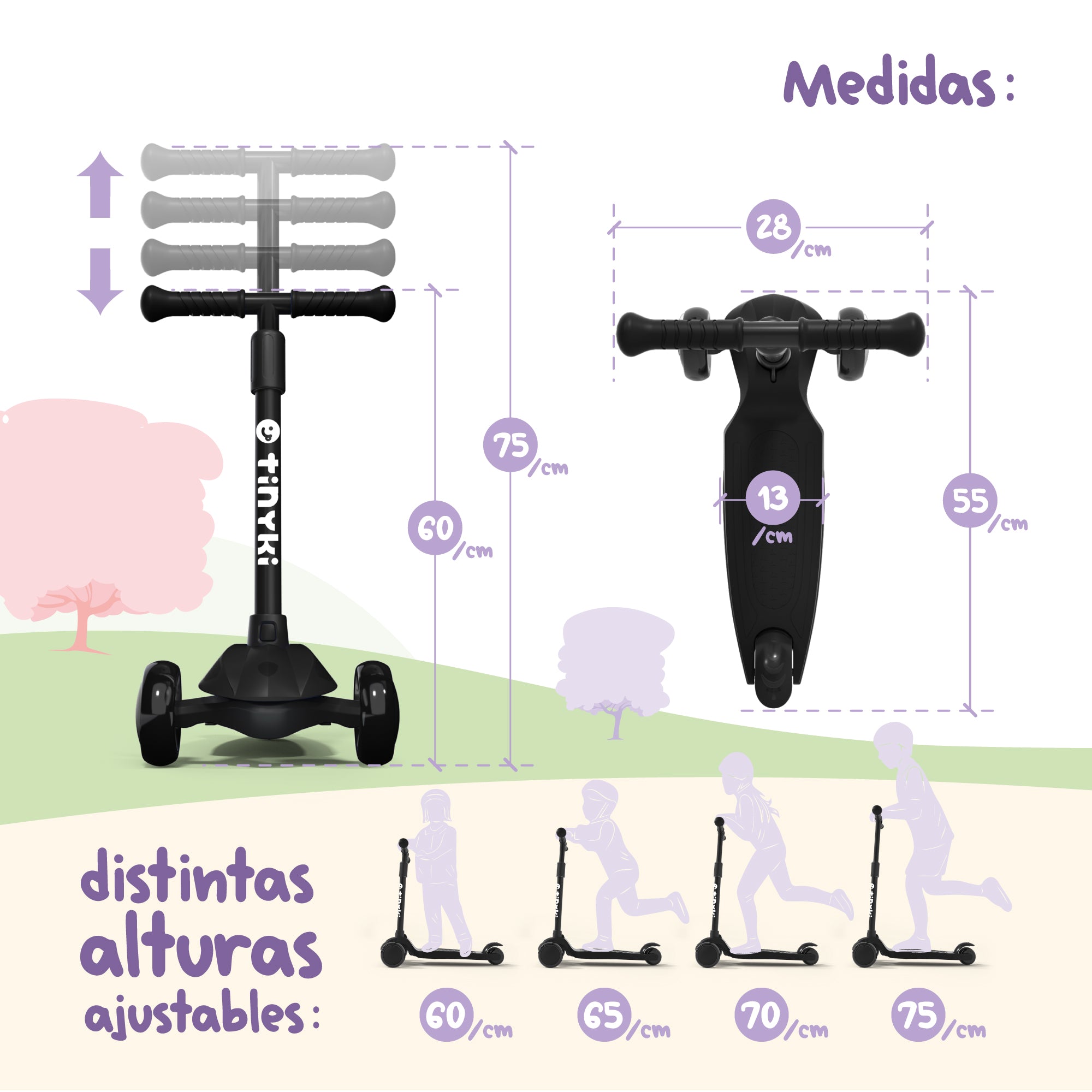 Patinete Niño 2 Años a 6 - Patinete niña Altura Ajustable con Ruedas Luces LED - Patinete 3 Ruedas Scooter Niño - Patinete Infantil para Niños y Niñas - Negro
