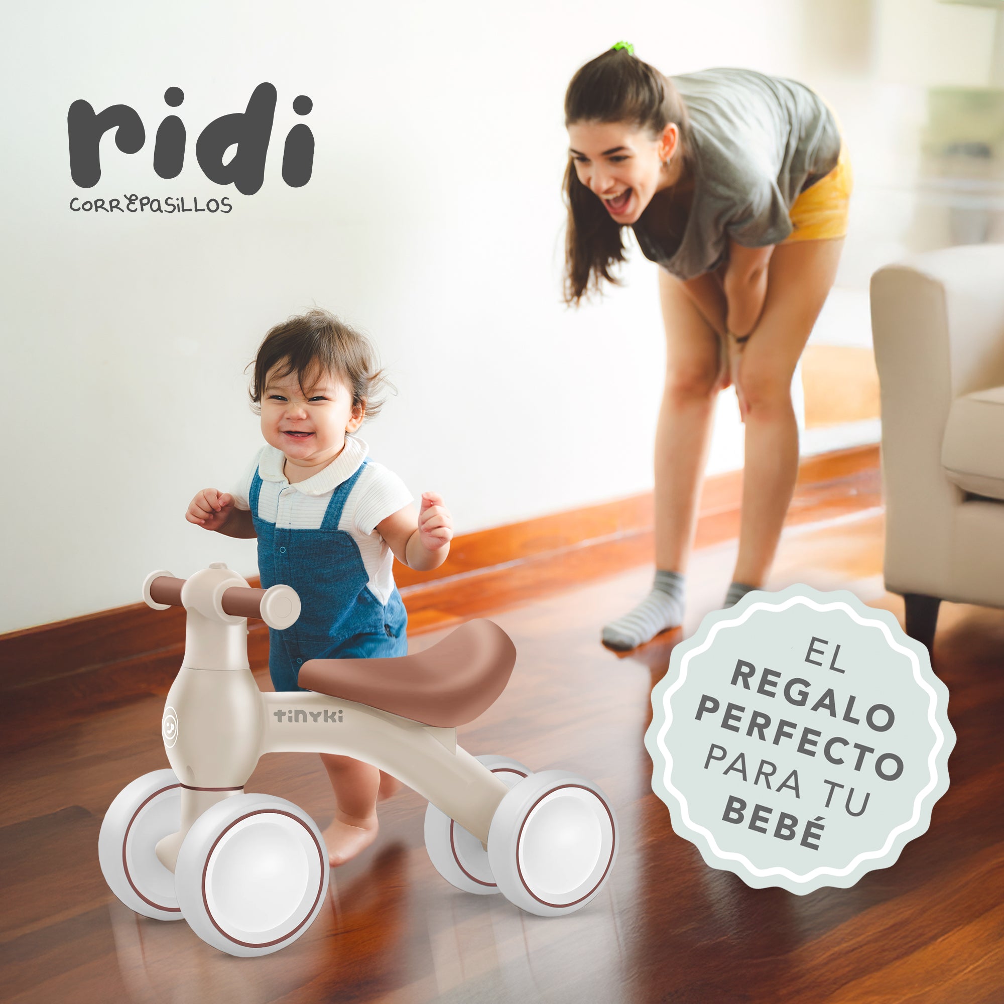 Correpasillos Bebé 10 a 24 Meses - Sin Pedales y con Diseño Ergonómico - Correpasillos Niño y Niña Todoterreno - Color Beige